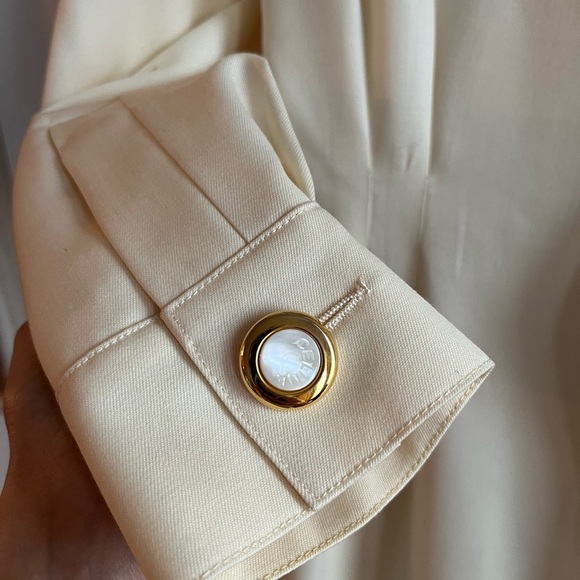 Vintage CELINE for Ira Berg Ivory Elegant Belted Long Sleeved Suit Dress WOOL 40 - Picture 11 of 15